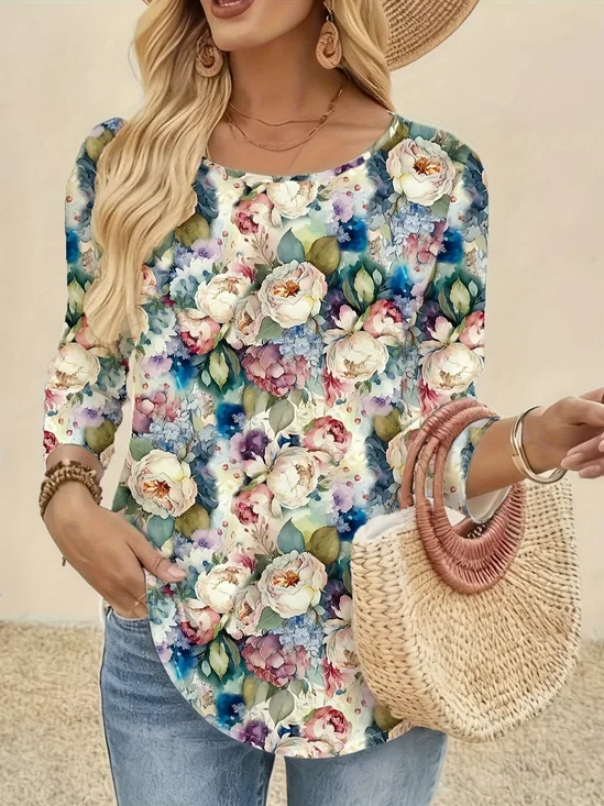 Women
                      Floral Long Sleeve Tee T-shirt Crew Neck Printing
                      Casual Graphic Tee Spring/Fall Top