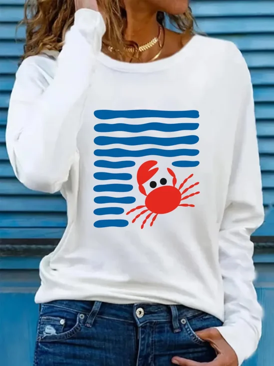 Women
                      Striped Long Sleeve Tee T-shirt Crew Neck Printing
                      Casual Graphic Tee Spring/Fall Top