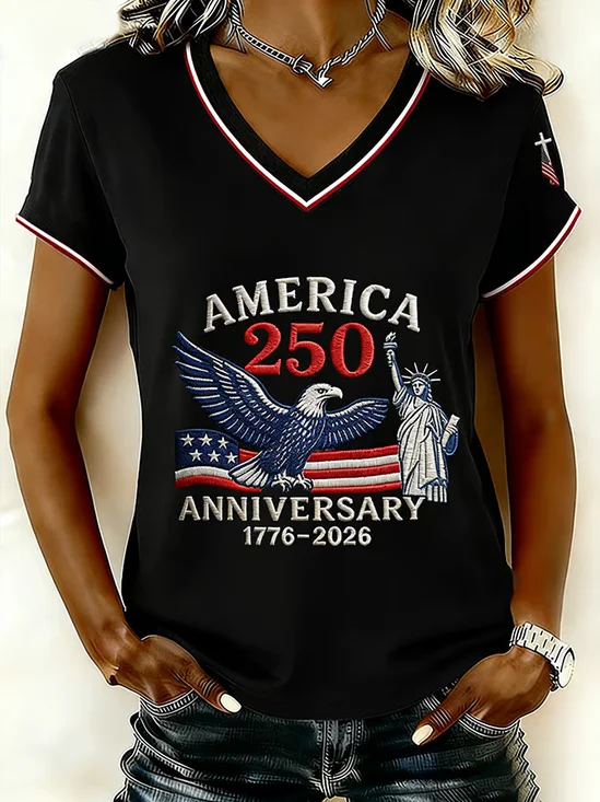 Women
                      America Flag Short Sleeve Tee T-shirt V Neck
                      Casual Summer Top