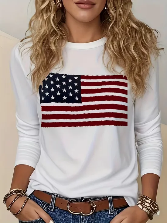Women
                      America Flag Long Sleeve Tee T-shirt Crew Neck
                      Printing Casual Graphic Tee Spring/Fall Top