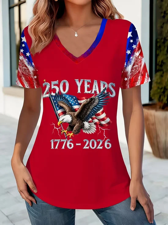 Women
                      Text Letters Short Sleeve Tee T-shirt V Neck
                      Casual Summer Top