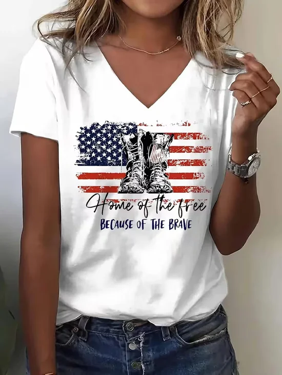 Women
                      Text Letters Short Sleeve Tee T-shirt V Neck
                      Casual Summer Top