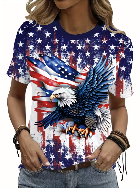 Women
                      America Flag Short Sleeve Tee T-shirt Crew Neck
                      Printing Casual Graphic Tee Summer Top
