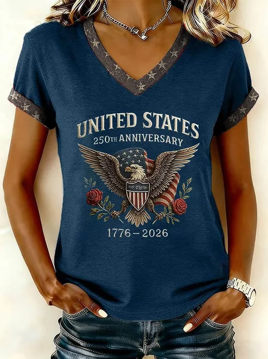 Women
                      Text Letters Short Sleeve Tee T-shirt V Neck
                      Printing Vintage Summer Top