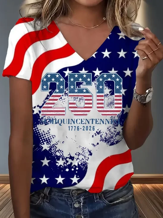 Women
                      Text Letters Short Sleeve Tee T-shirt V Neck
                      Printing Vintage Summer Top