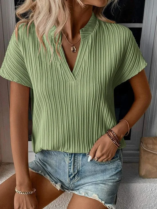 Women
                      Plain Short Sleeve Tee T-shirt V Neck Elegant
                      Summer Top