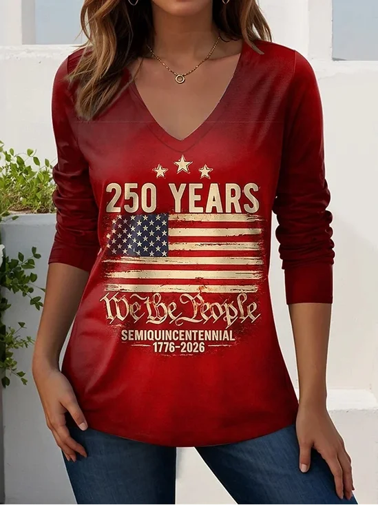 Women Striped Long Sleeve Tee T-shirt V Neck Elegant Spring/Fall Top