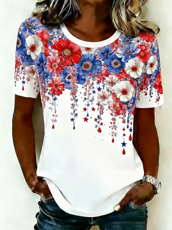 Women
                      Floral Short Sleeve Tee T-shirt Crew Neck Printing
                      Casual Graphic Tee Summer Top