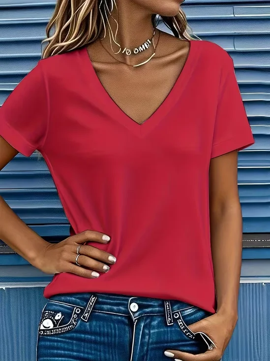 Women
                      Plain Short Sleeve Tee T-shirt V Neck Printing
                      Vintage Summer Top