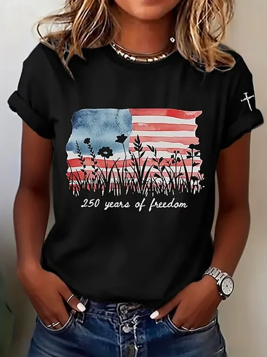 Women
                      Independence Day (Flag) Short Sleeve Tee T-shirt
                      Crew Neck Printing Casual Graphic Tee Summer Top