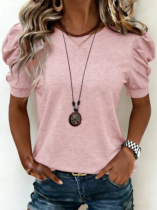 Women
                      Plain Short Sleeve Tee T-shirt Crew Neck Vintage
                      Summer Top