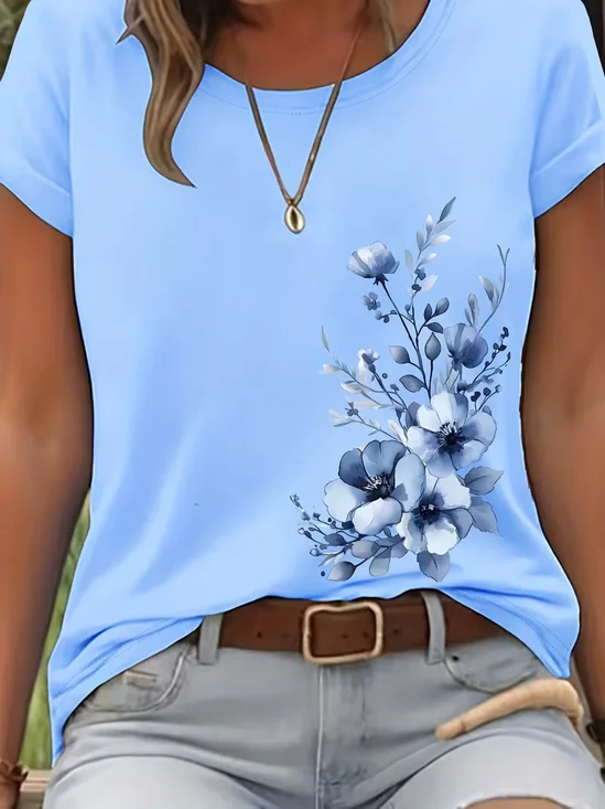 Women
                      Floral Short Sleeve Tee T-shirt Crew Neck Printing
                      Casual Graphic Tee Summer Top