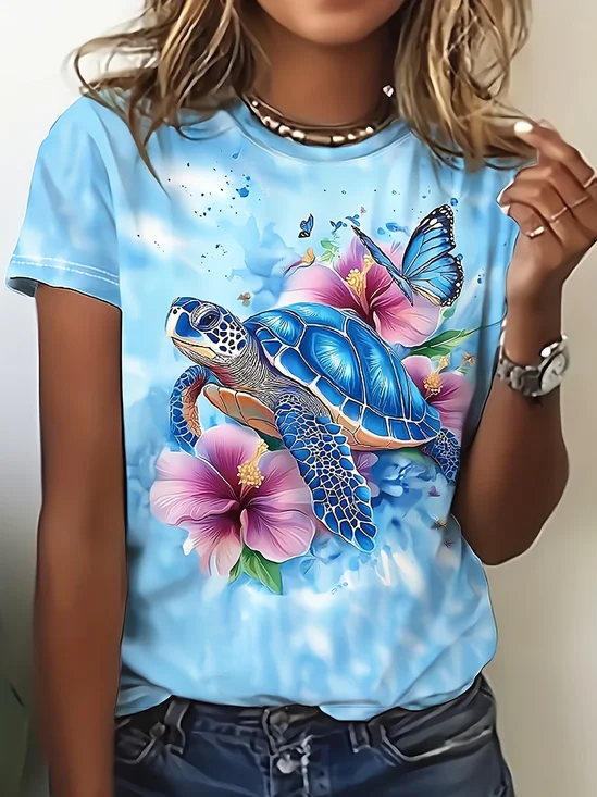 Women
                      Floral Short Sleeve Tee T-shirt Crew Neck Printing
                      Casual Graphic Tee Summer Top