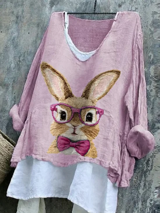 Women Easter (rabbit) V Neck Long Sleeve Blouse Printing Casual Daily Spring/Fall Top