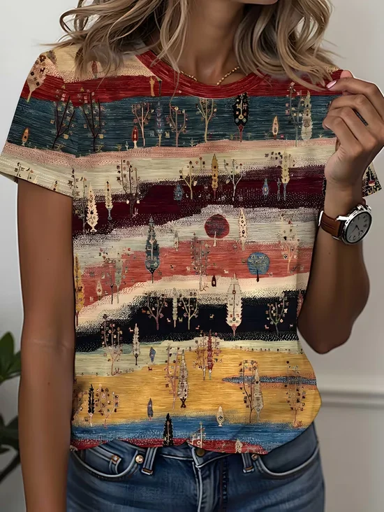Women
                      Ethnic Short Sleeve Tee T-shirt Crew Neck Printing
                      Casual Graphic Tee Summer Top