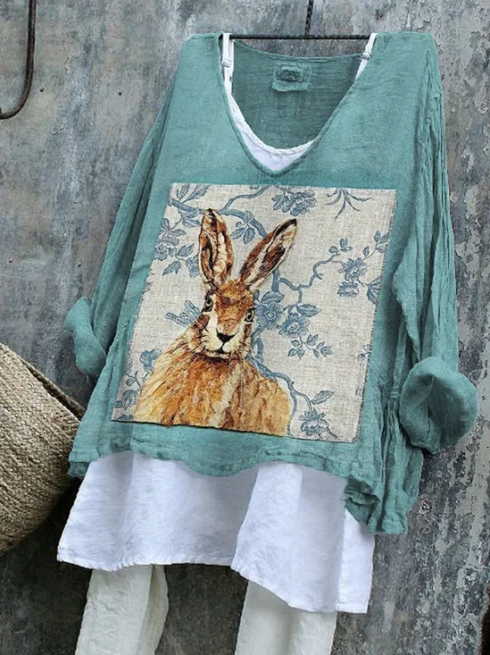 Women Easter (rabbit) V Neck Long Sleeve Blouse Printing Casual Daily Spring/Fall Top
