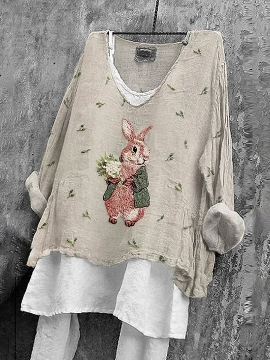 Women Easter (rabbit) V Neck Long Sleeve Blouse Printing Casual Daily Spring/Fall Top
