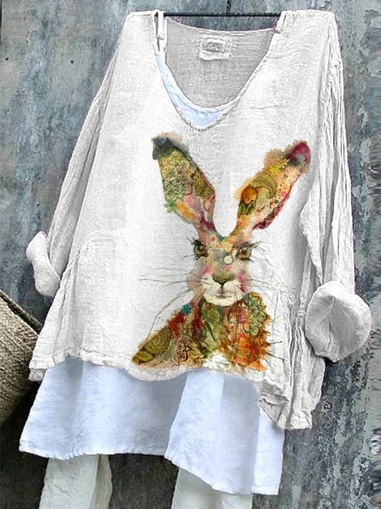 Women Easter (rabbit) V Neck Long Sleeve Blouse Printing Casual Daily Spring/Fall Top