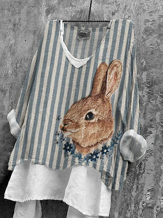 Women Striped V Neck Long Sleeve Blouse Printing Casual Daily Spring/Fall Top