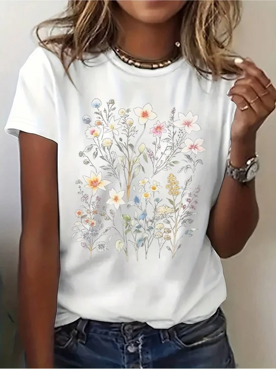 Women
                      Floral Short Sleeve Tee T-shirt Crew Neck Printing
                      Casual Graphic Tee Summer Top
