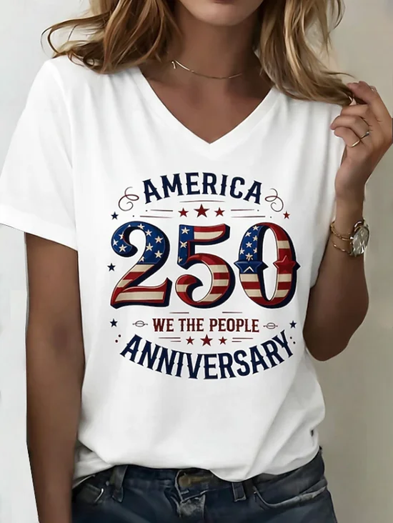 Women
                      Text Letters Short Sleeve Tee T-shirt V Neck
                      Printing Vintage Summer Top
