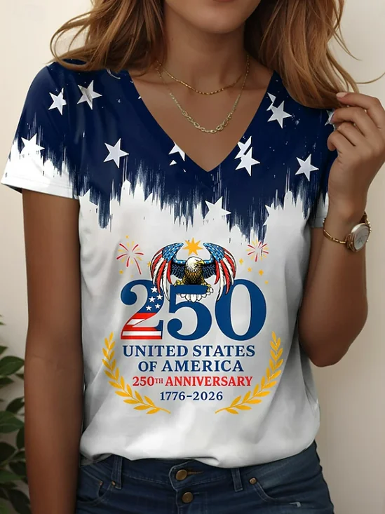 Women
                      Text Letters Short Sleeve Tee T-shirt V Neck
                      Printing Vintage Summer Top