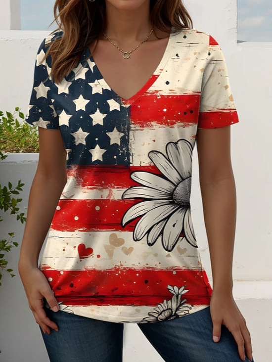 Women
                      Star Short Sleeve Tee T-shirt V Neck Printing
                      Vintage Summer Top