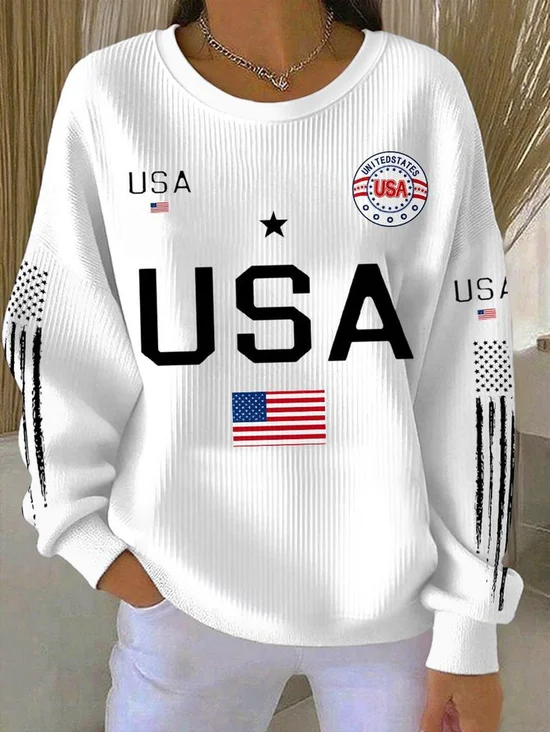 Women Letter Pattern Crew Neck Vintage Spring/Fall Long Sleeve Sweatshirt