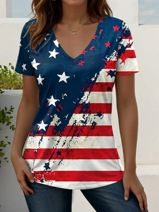 Women
                      Star Short Sleeve Tee T-shirt V Neck Printing
                      Vintage Summer Top