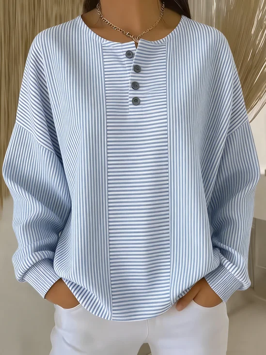 Women Striped Casual Spring/Fall Long Sleeve Sweatshirt