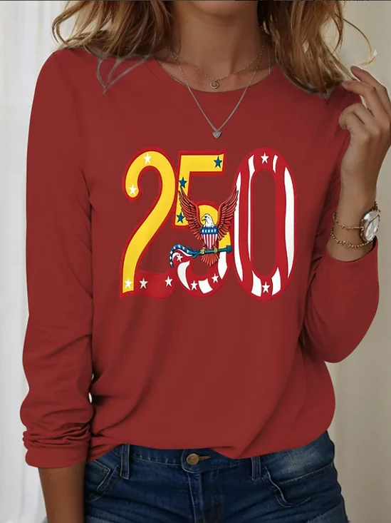 Women
                      Independence Day (Flag) Long Sleeve Tee T-shirt
                      Crew Neck Printing Casual Graphic Tee Spring/Fall
                      Top