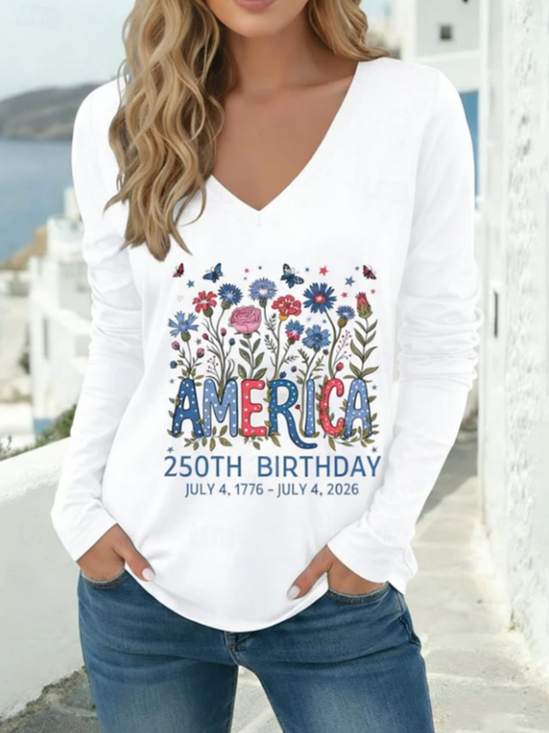 Women
                      Floral Long Sleeve Tee T-shirt V Neck Printing
                      Casual Graphic Tee Spring/Fall Top