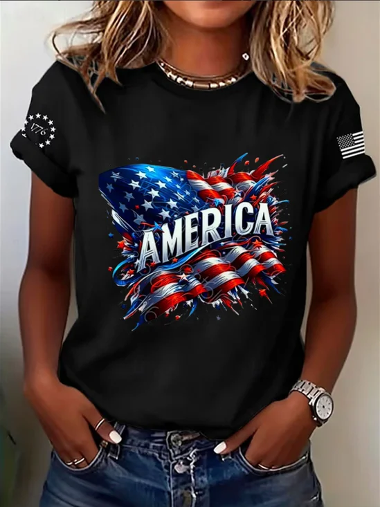 Women
                      Independence Day (Flag) Short Sleeve Tee T-shirt
                      Crew Neck Printing Casual Graphic Tee Summer Top