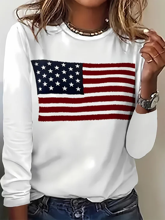 Women
                      America Flag Long Sleeve Tee T-shirt Crew Neck
                      Printing Casual Graphic Tee Spring/Fall Top
