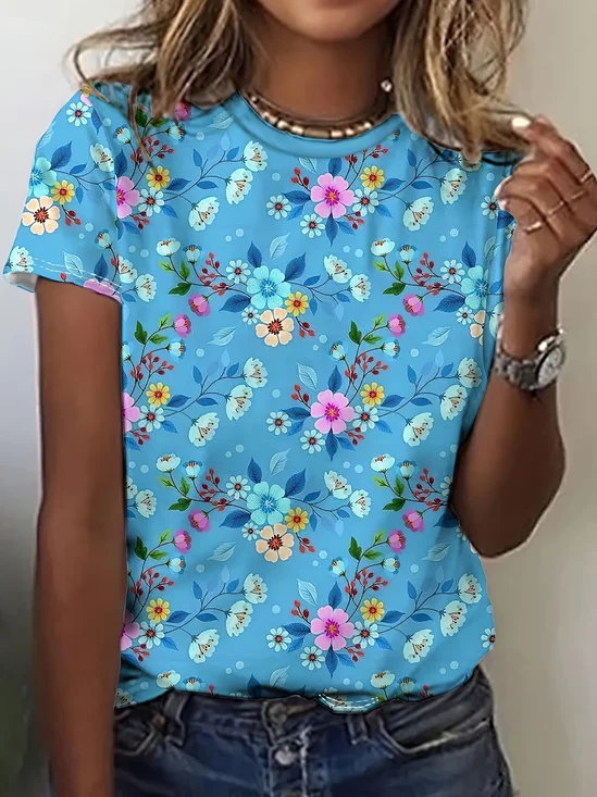 Women
                      Floral Short Sleeve Tee T-shirt Crew Neck Printing
                      Casual Graphic Tee Summer Top