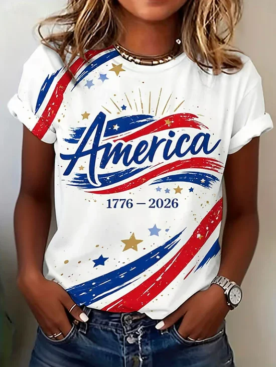 Women
                      Independence Day (Flag) Short Sleeve Tee T-shirt
                      Crew Neck Printing Casual Graphic Tee Summer Top