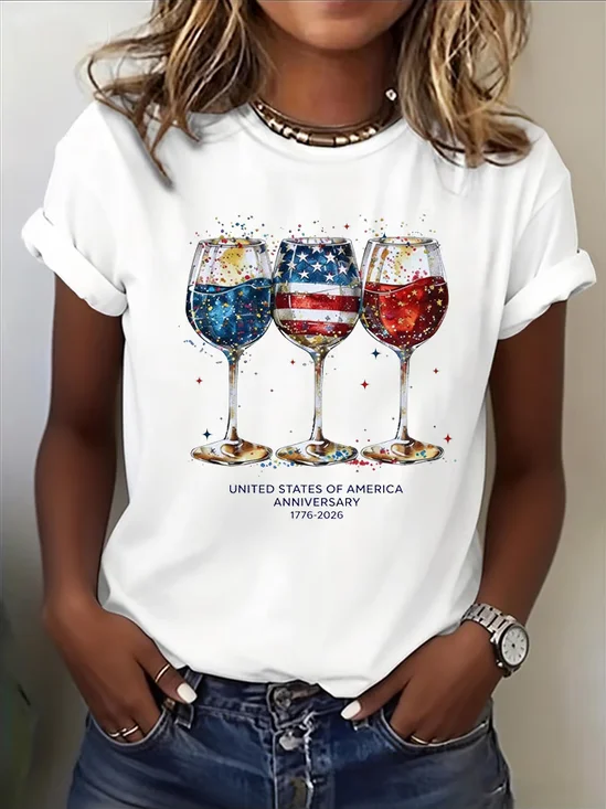 Women
                      Independence Day (Flag) Short Sleeve Tee T-shirt
                      Crew Neck Printing Casual Graphic Tee Summer Top