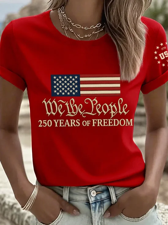 Women
                      America Flag Short Sleeve Tee T-shirt Crew Neck
                      Casual Summer Top