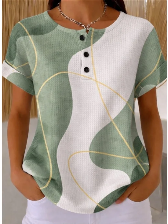 Women
                      Geometric Short Sleeve Tee T-shirt Vintage Summer
                      Top