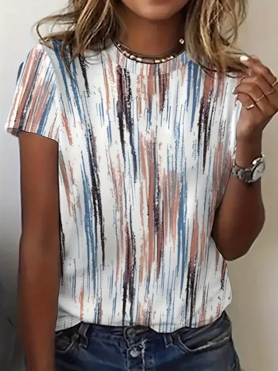 Women
                      Abstract Stripes Short Sleeve Tee T-shirt Crew
                      Neck Printing Casual Graphic Tee Summer Top