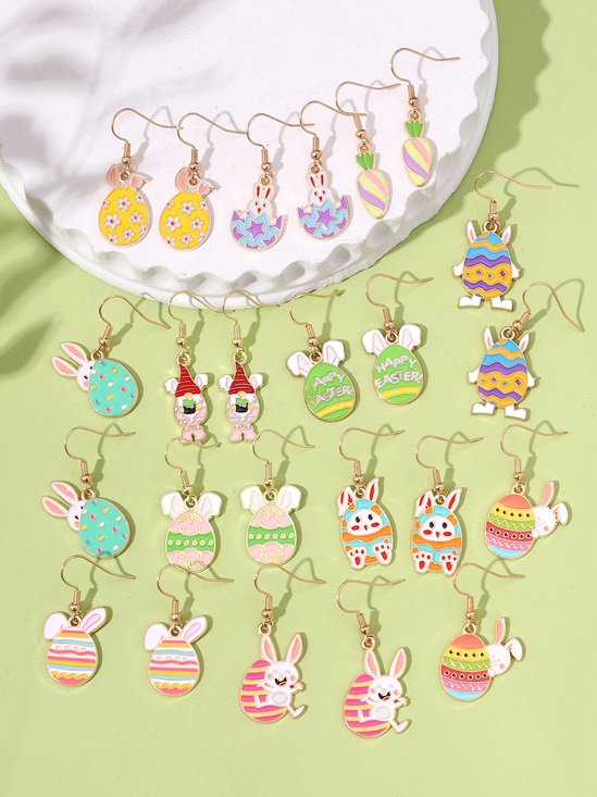 Cute Easter Party Color Block Patchwork Earrings Cartoon Bunny Easter Egg Alloy Electroplated Drop Enamel Earrings