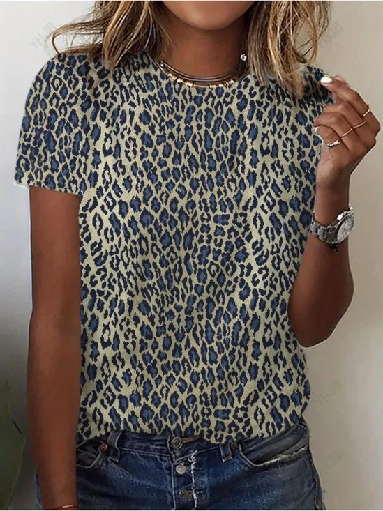Women
                      Leopard Short Sleeve Tee T-shirt Crew Neck
                      Printing Casual Graphic Tee Summer Top