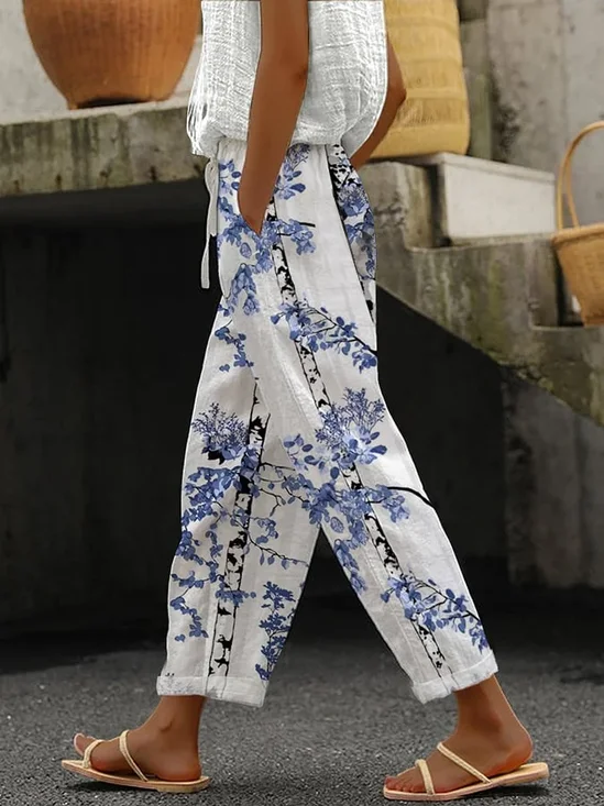 Women Floral Long Pants Casual Spring/Fall Trousers