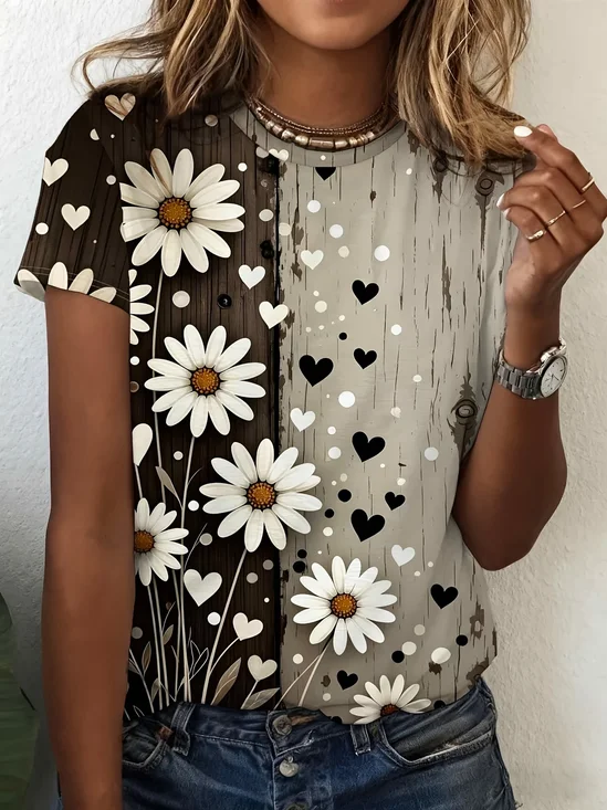 Women
                      Floral Short Sleeve Tee T-shirt Crew Neck Printing
                      Casual Graphic Tee Summer Top