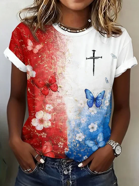 Women
                      Floral Short Sleeve Tee T-shirt Crew Neck Printing
                      Casual Graphic Tee Summer Top
