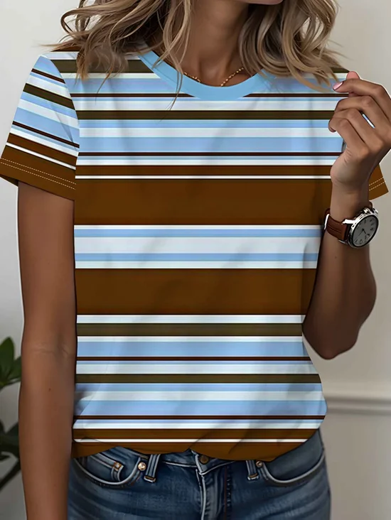 Women
                      Striped Short Sleeve Tee T-shirt Crew Neck
                      Printing Casual Graphic Tee Summer Top