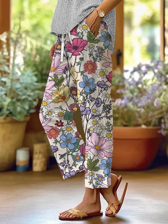 Women Floral Long Pants Casual Spring/Fall Trousers