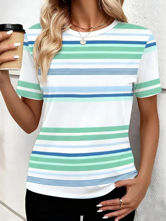 Women
                      Striped Short Sleeve Tee T-shirt Crew Neck
                      Printing Casual Graphic Tee Summer Top