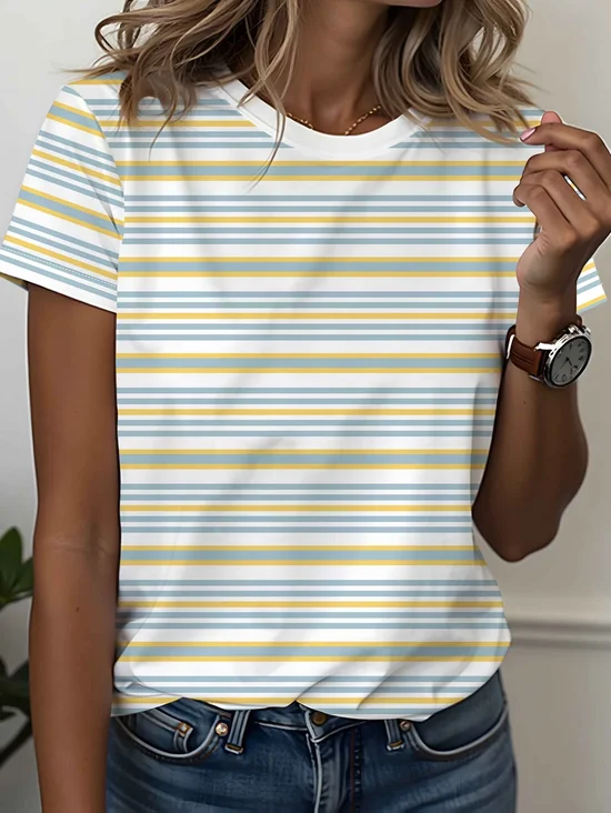 Women
                      Striped Short Sleeve Tee T-shirt Crew Neck
                      Printing Casual Graphic Tee Summer Top