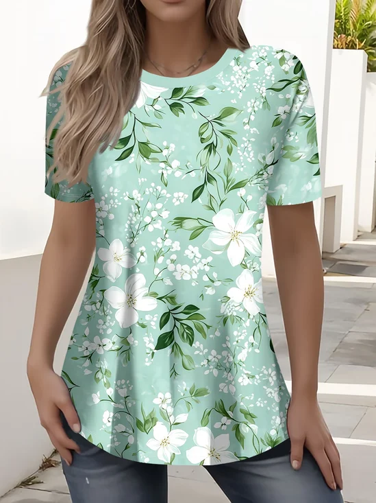 Women
                      Floral Short Sleeve Tee T-shirt Crew Neck Printing
                      Casual Graphic Tee Summer Top